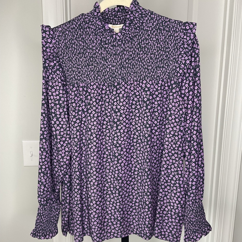 Barbour Midhurst Top Purple Floral Print Blouse, 10, NWT